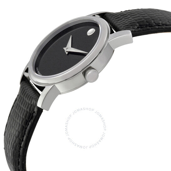 Movado, Museum Black Dial Black Leather Strap Ladies Watch