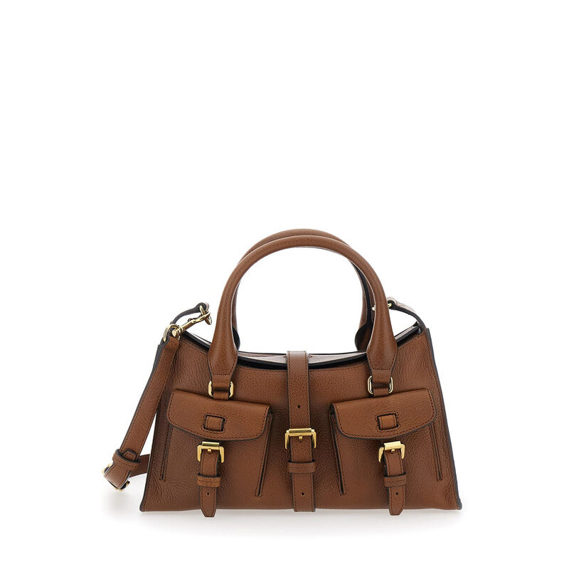 Roxanne Brown Small Handbag With Adjustable And Removable Shoulder Strap And Two Front Pockets In Leather Woman
