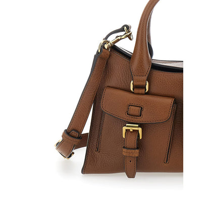 Roxanne Brown Small Handbag With Adjustable And Removable Shoulder Strap And Two Front Pockets In Leather Woman