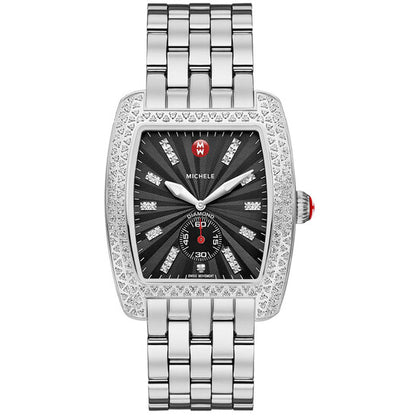 Michele, Urban Black Sunburst Dial Stainless Steel Ladies Watch