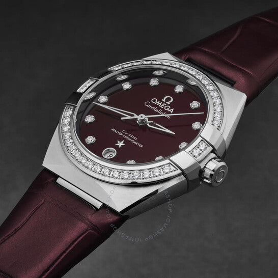 Omega, Constellation Automatic Chronometer Diamond Red Dial Ladies Watch