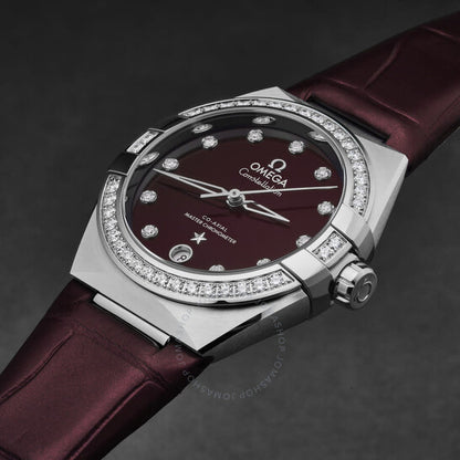 Omega, Constellation Automatic Chronometer Diamond Red Dial Ladies Watch