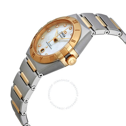 ساعة أوميغا كونستليشن أوتوماتيكية مرصعة بالألماس ومينا فضية للسيدات