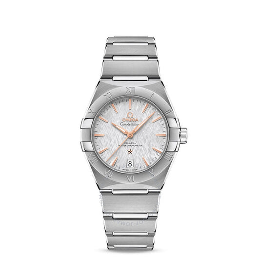 ساعة أوميغا كونستليشن أوتوماتيكية للسيدات بمينا رمادي