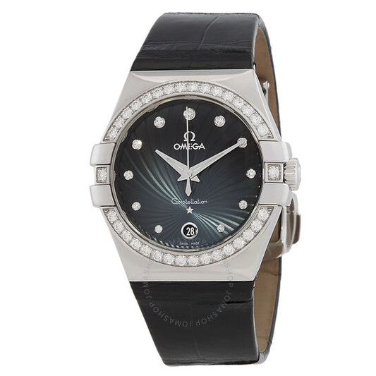 ساعة أوميغا كونستليشن بلو غيوشيه للسيدات، مينا ألماس، 35 مم