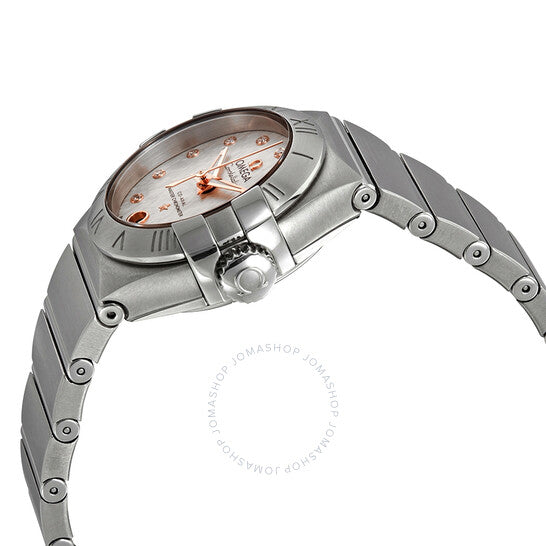 ساعة أوميغا كونستليشن أوتوماتيكية مرصعة بالألماس بمينا فضي للسيدات