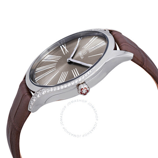 ساعة أوميغا دي فيل للسيدات بمينا رمادي مرصعة بالألماس