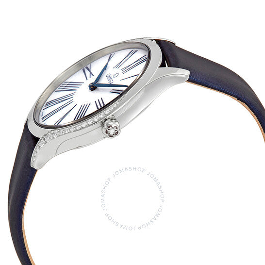 ساعة أوميغا دي فيل للسيدات بمينا أبيض ومرصعة بالألماس