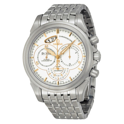 أوميغا، ساعة ديفيل كرونوسكوب أوتوماتيكية للرجال بمينا أبيض