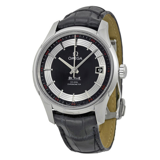 أوميغا، ساعة ديفيل آور فيجن للرجال، مينا سوداء وفضية، جلد أسود، 43133412101001