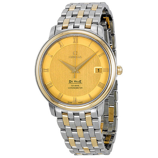 أوميغا، ساعة ديفيل بريستيج للرجال بمينا بلون الشمبانيا والفولاذ والذهب الأصفر 4374.11