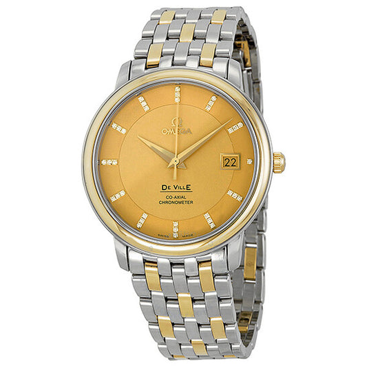 Omega, DeVille Prestige Champagne Diamond Dial Steel and Yellow Gold Men's Watch 4374.15