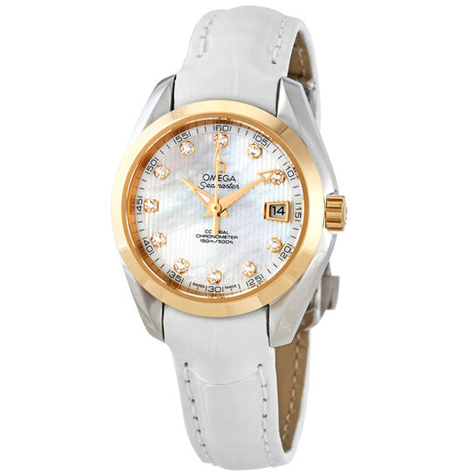 Omega, Seamaster Aqua Terra Automatic Chronometer Diamond White Mother of Pearl Dial Ladies Watch