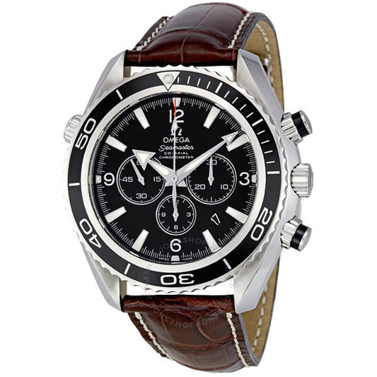 Omega, SeaMaster Plant Ocean Black Dial Leather Strap Men's Watch