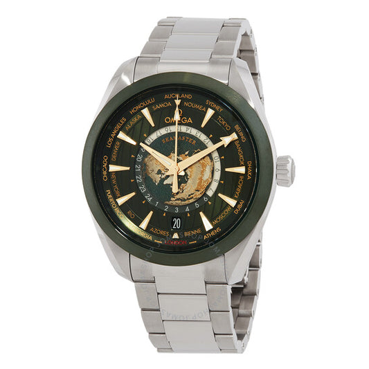 ساعة أوميغا سيماستر العالمية بتوقيت جرينتش أوتوماتيكية كرونومتر بمينا خضراء للرجال