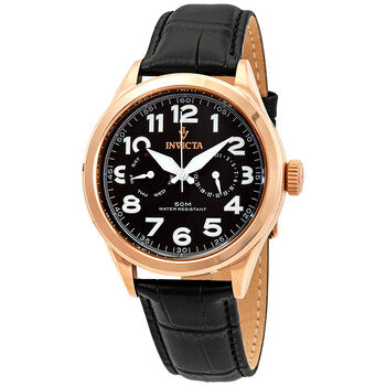 Open Box - Vintage Black Dial Black Leather Men's Watch