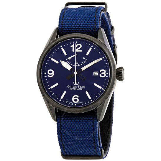ساعة أورينت ستار للرجال بمينا أزرق من النايلون الأزرق