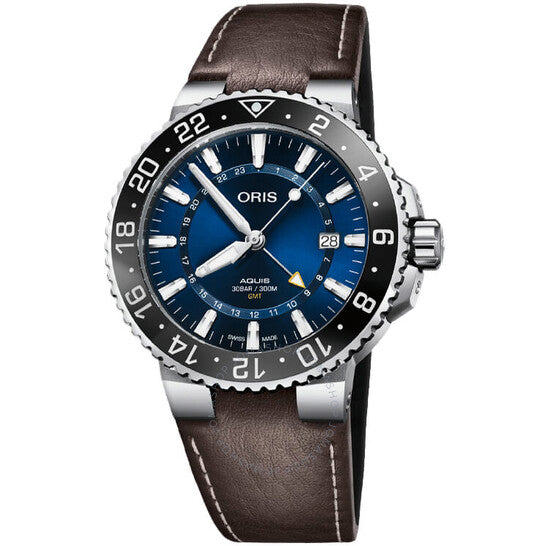 Oris, Aquis Automatic Blue Dial Brown Leather Men's Watch