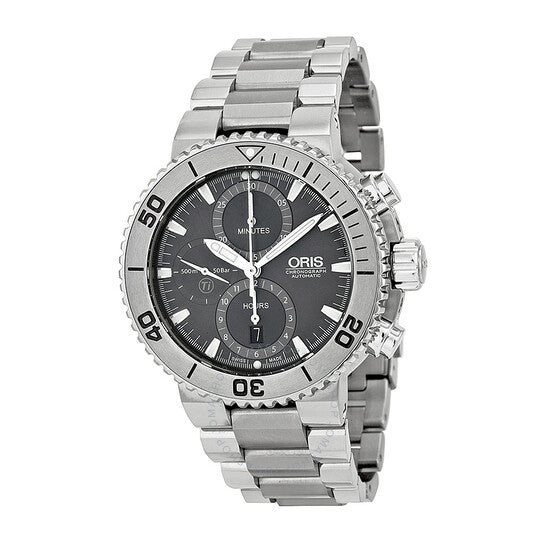 ساعة أوريس أكويس كرونوغراف للرجال بمينا رمادية 674-7655-7253MB