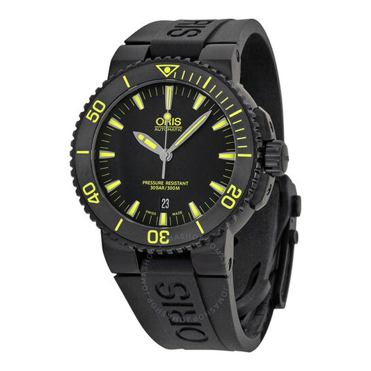 ساعة أوريس أكويس ديت أوتوماتيكية للرجال بمينا أسود ومطاط أسود 733-7653-4722RS