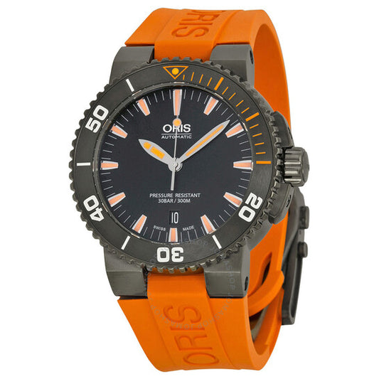 Oris, Aquis Date Black Dial Orange Rubber Men's Watch 733-7653-4259RS