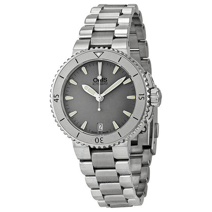 Oris, Aquis Date Grey Dial Stainless Steel Ladies Watch