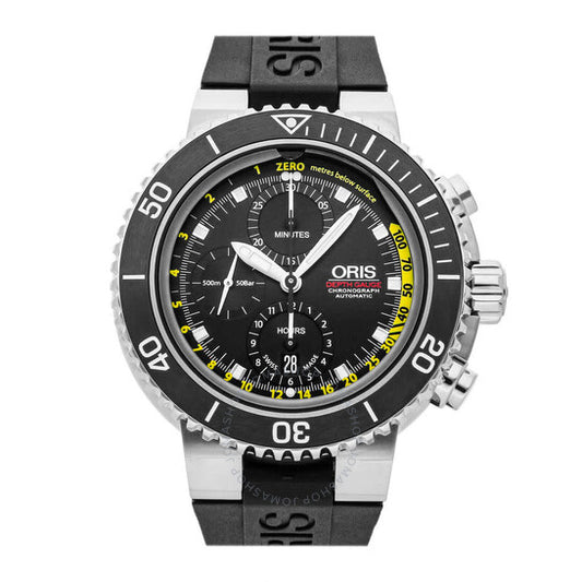 ساعة أوريس أكويس كرونوغراف أوتوماتيكية بمينا أسود للرجال، مزودة بمقياس عمق