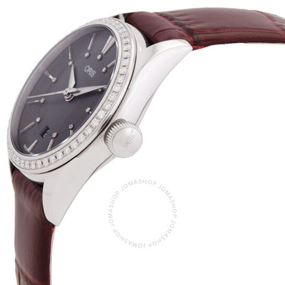 ساعة أوريس أرتيليه أوتوماتيكية للسيدات بمينا رمادية مرصعة بالألماس