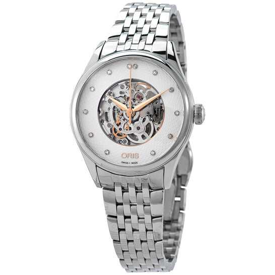 Oris, Artelier Automatic Diamond Silver Skeleto Ladies Watch