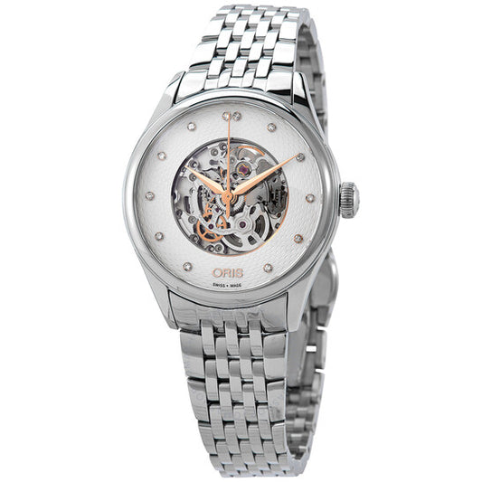 Oris, Artelier Automatic Diamond Silver Skeleto Ladies Watch