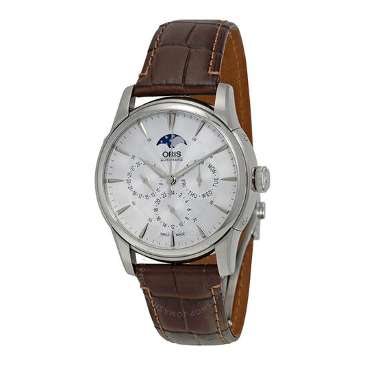 Oris, Artelier Complication 2014 ساعة رجالية بمينا فضي وجلد بني داكن 01 781 7703 4051-07 5 21 70FC