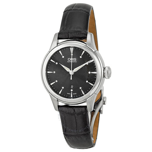 Oris, Artelier Date Automatic Black Dial Black Leather Ladies Watch
