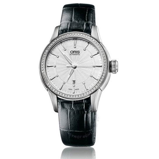 Oris, Artelier Date Silver Dial Black Leather Ladies Watch