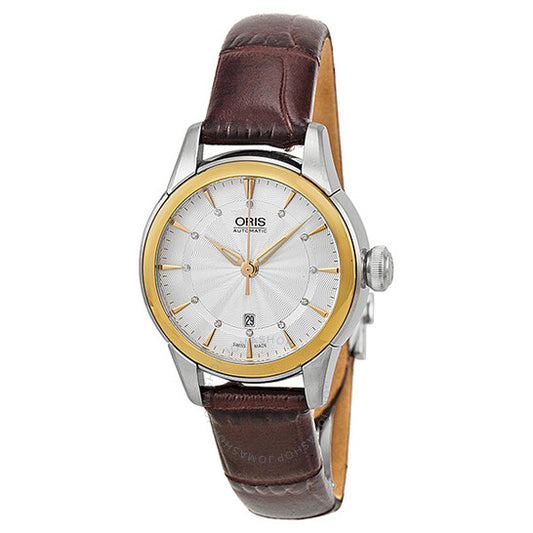 Oris, Artelier Date Automatic Silver Dial Brown Leather Ladies Watch