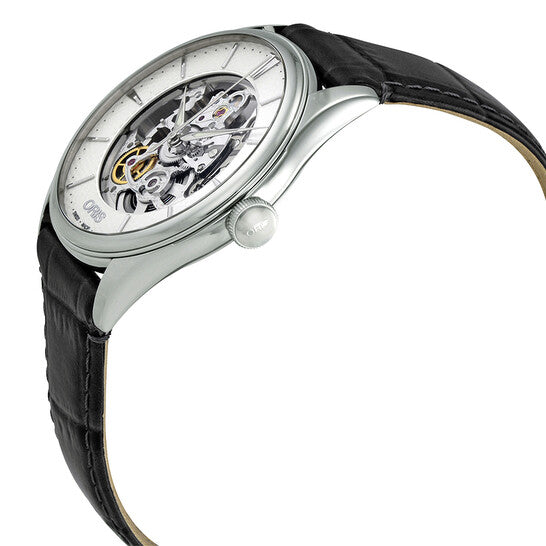 Oris, Artelier Silver Skeleton Dial Automatic Men's Leather Watch