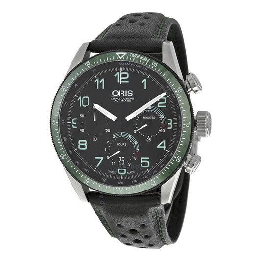 ساعة أوريس أرتيكس كالوبرا كرونوغراف أوتوماتيكية للرجال بمينا أسود وجلد أسود، 676-7661-4494SET