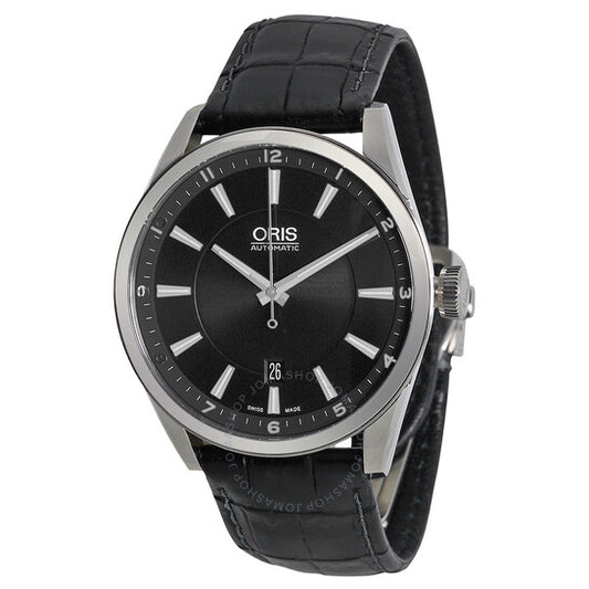 Oris, Artix Date Automatic Black Dial Black Leather Men's Watch