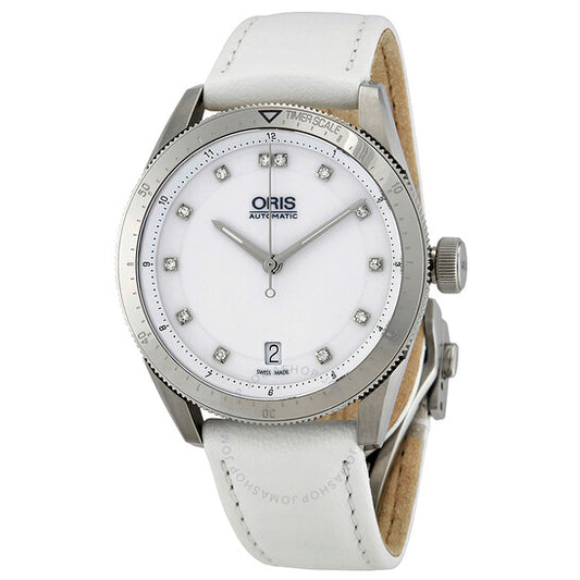 Oris, Artix GT Date Diamonds White Dial White Leather Ladies Watch
