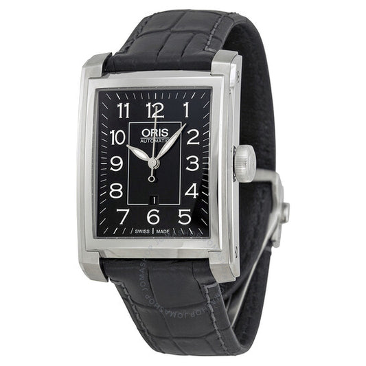 ساعة أوريس أوتوماتيكية للرجال بمينا أسود وجلد أسود 561-7657-4034LS