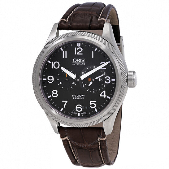 ساعة أوريس بيج كراون أوتوماتيكية للرجال بمينا أسود