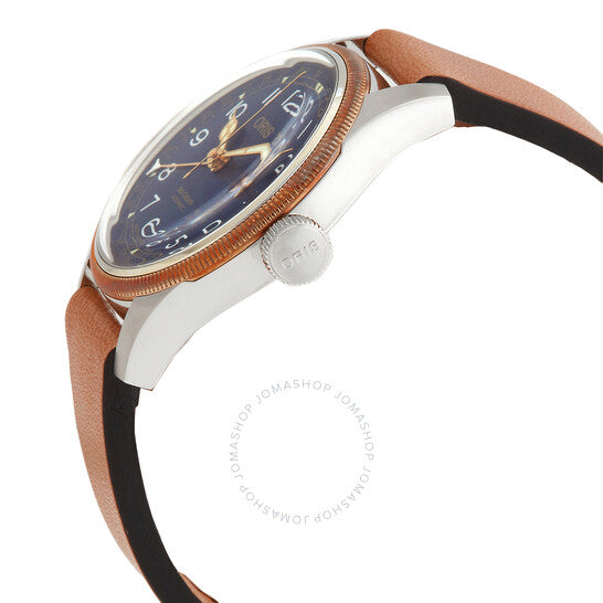 ساعة أوريس بيج كراون أوتوماتيكية للرجال بمينا أزرق