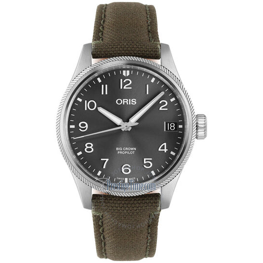 ساعة أوريس بيج كراون أوتوماتيكية للرجال بمينا رمادي