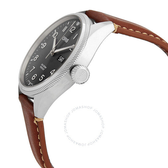 ساعة أوريس بيج كراون أوتوماتيكية للرجال بمينا رمادي