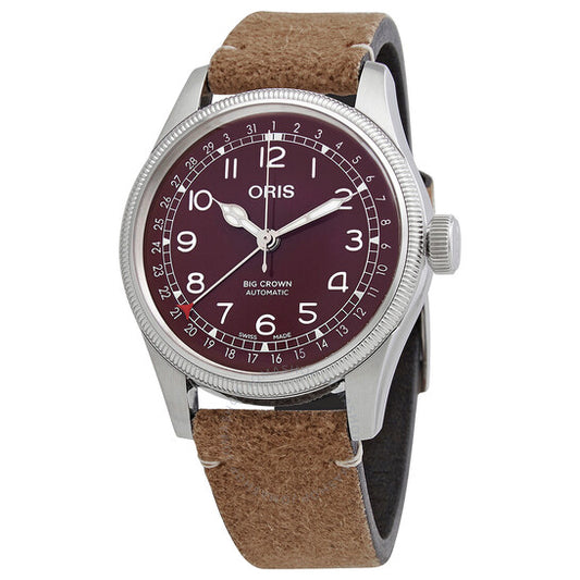 Oris, Big Crown Automatic Red Dial Brown Leather Men's Watch