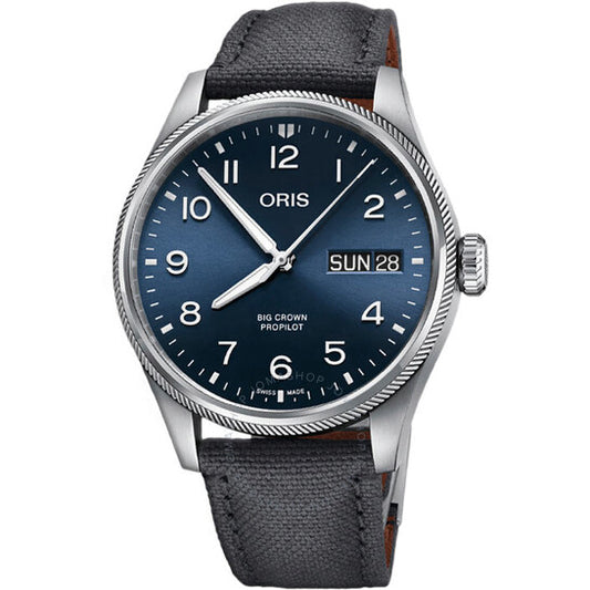 ساعة أوريس بيج كراون بروبايلوت أوتوماتيكية للرجال بمينا أزرق