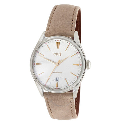 Oris, Chronometer Silver Dial Men's Leather Watch