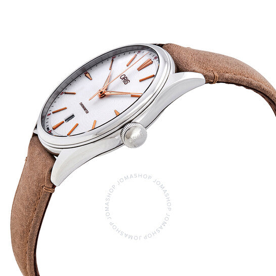 Oris, Chronometer Silver Dial Men's Leather Watch