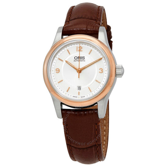 Oris, Classic Date Automatic Silver Dial Brown Leather Ladies Watch