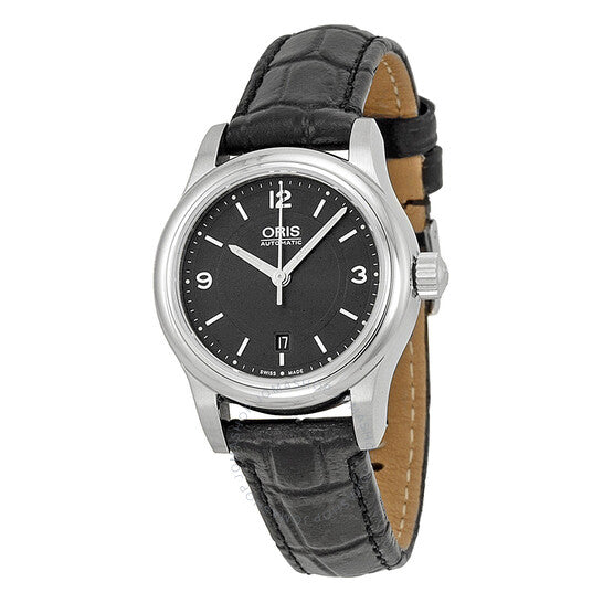 Oris, Classic Date Black Dial Black Leather Ladies Watch
