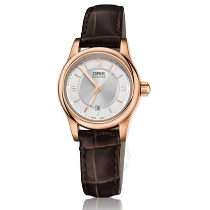 Oris, Classic Date Silver Dial Brown Leather Ladies Watch